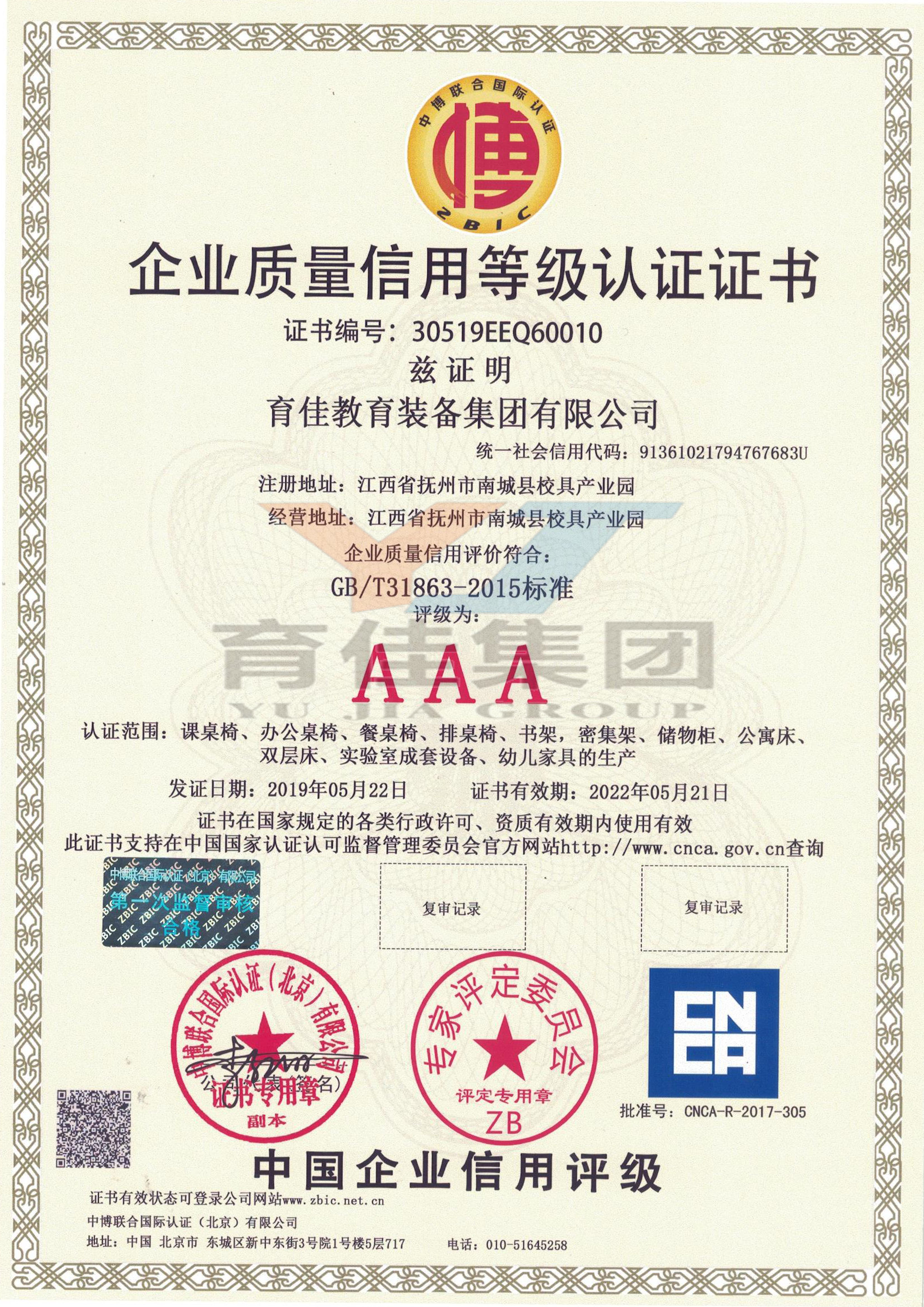 企业质量信用等级认证